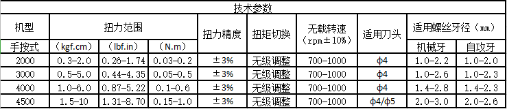 4500有刷电批性能参数